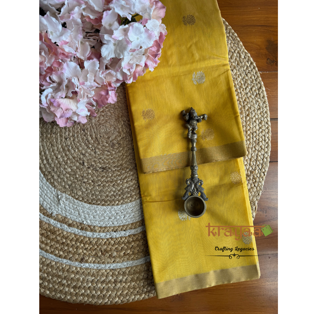 Golden Yellow  Chanderi Silk Cotton - Unstitched Suit Set