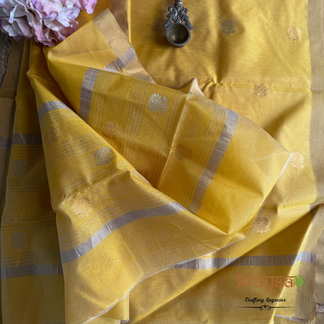 Golden Yellow  Chanderi Silk Cotton - Unstitched Suit Set