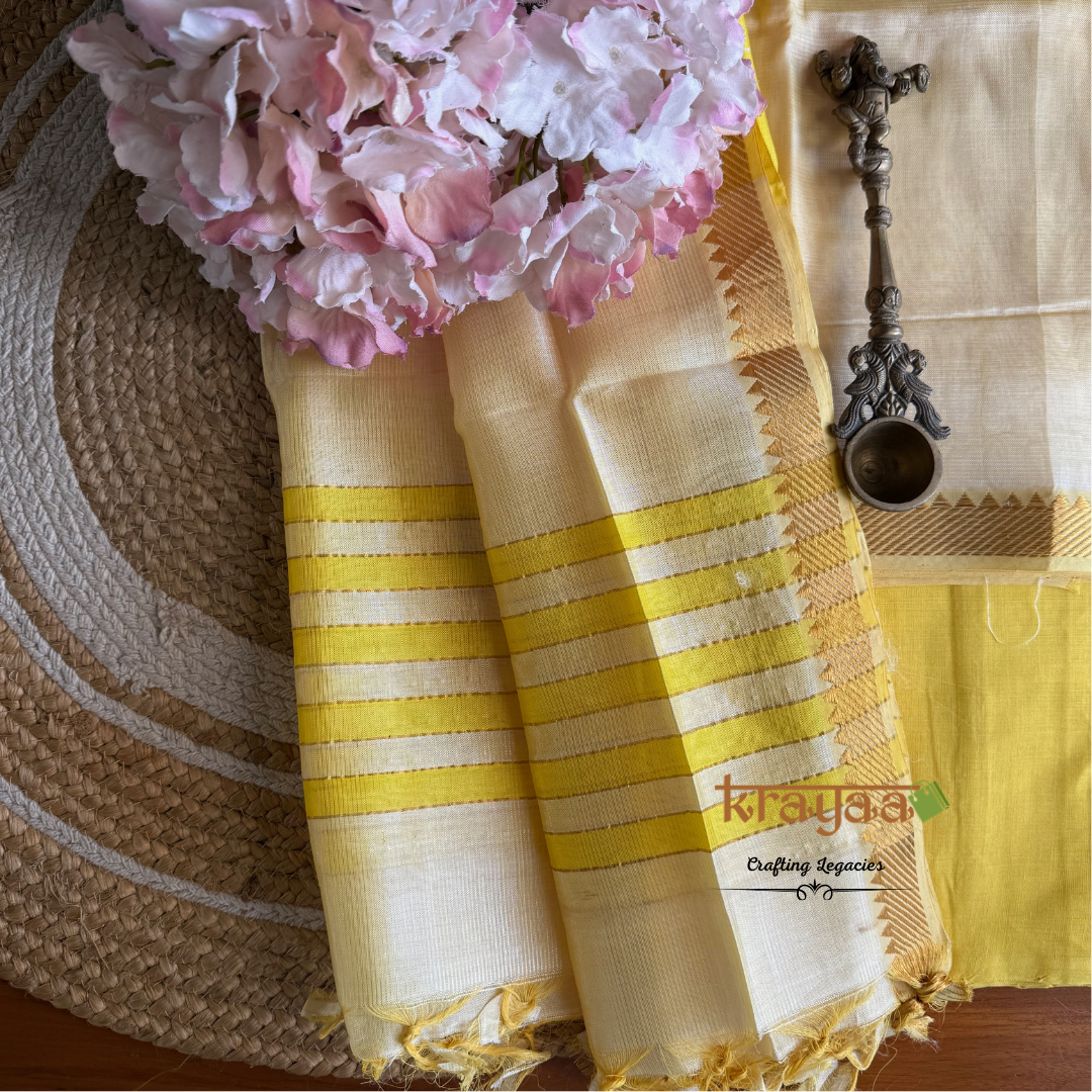 Peach  Mangalagiri Semi  Silk - Unstitched Suit Set