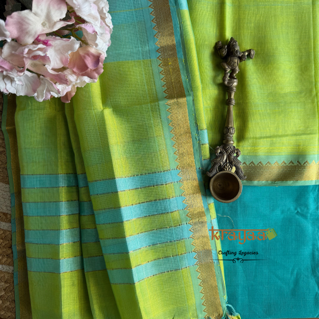 Green  Mangalagiri Semi  Silk - Unstitched Suit Set