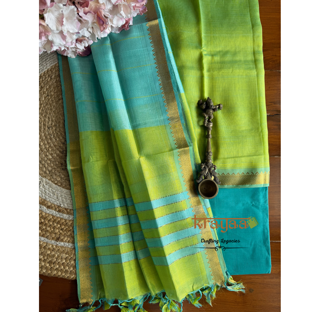 Green  Mangalagiri Semi  Silk - Unstitched Suit Set