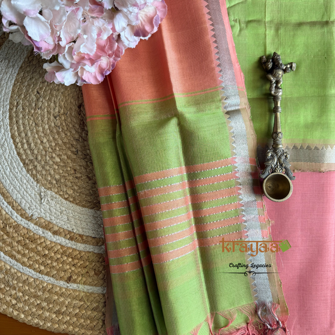 Green  Mangalagiri Semi  Silk - Unstitched Suit Set