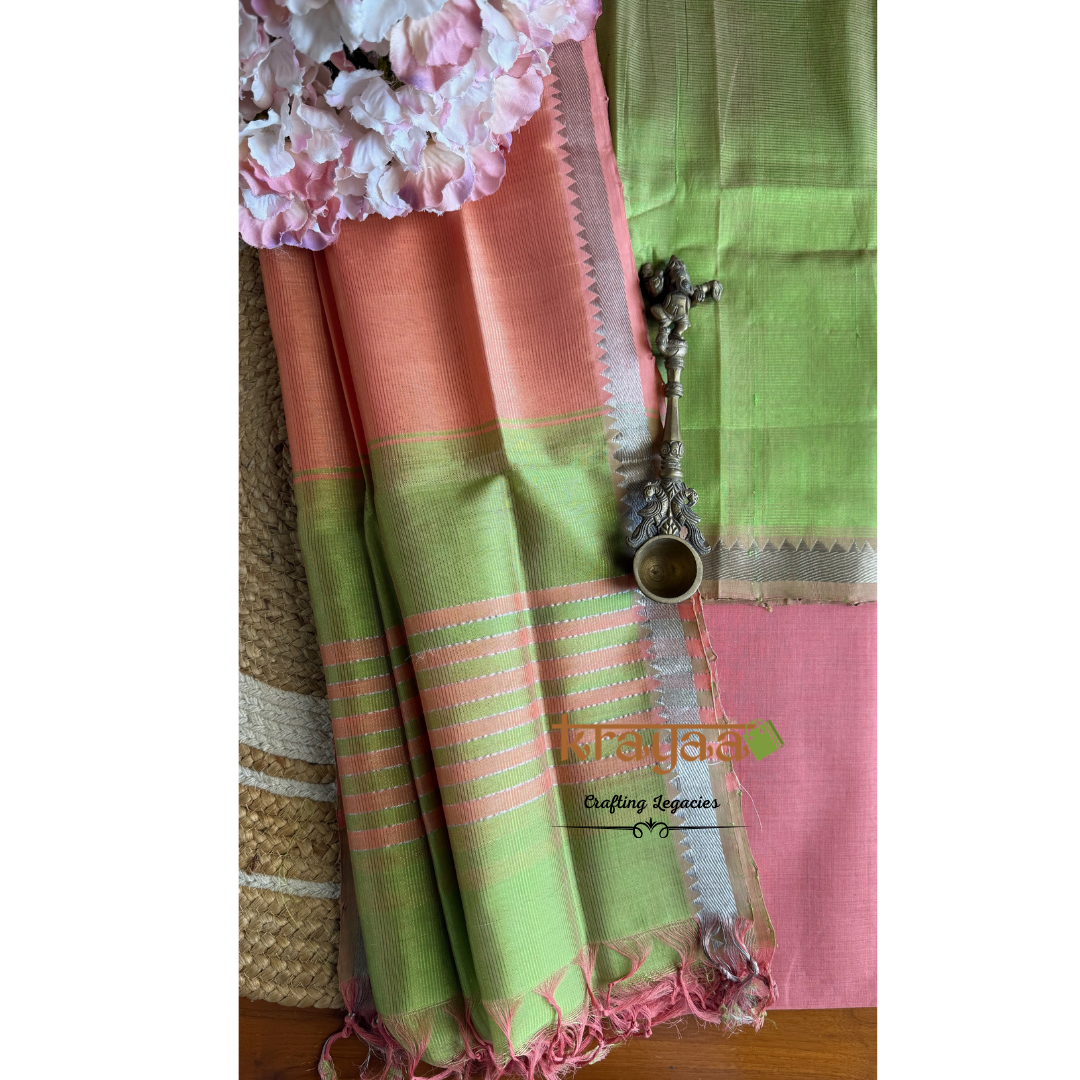 Green  Mangalagiri Semi  Silk - Unstitched Suit Set
