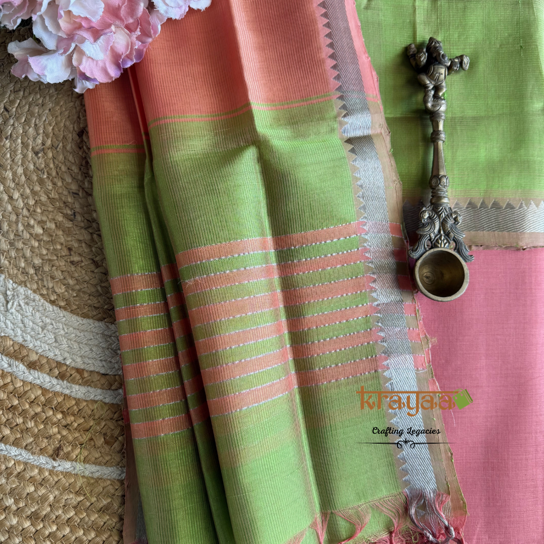 Green  Mangalagiri Semi  Silk - Unstitched Suit Set