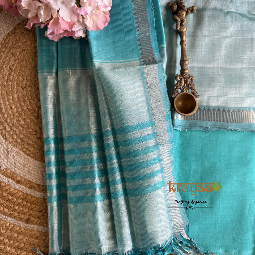 Blue  Mangalagiri Semi  Silk - Unstitched Suit Set