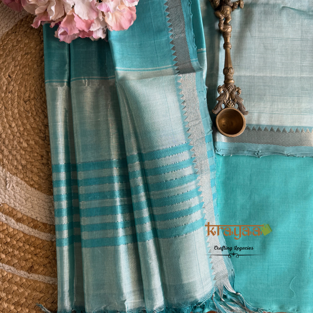 Blue  Mangalagiri Semi  Silk - Unstitched Suit Set