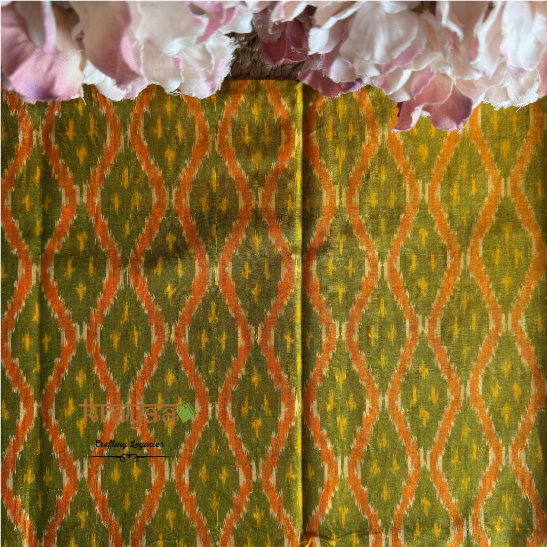 Mustard Yellow  Silk Cotton Ikkat Blouse Fabric