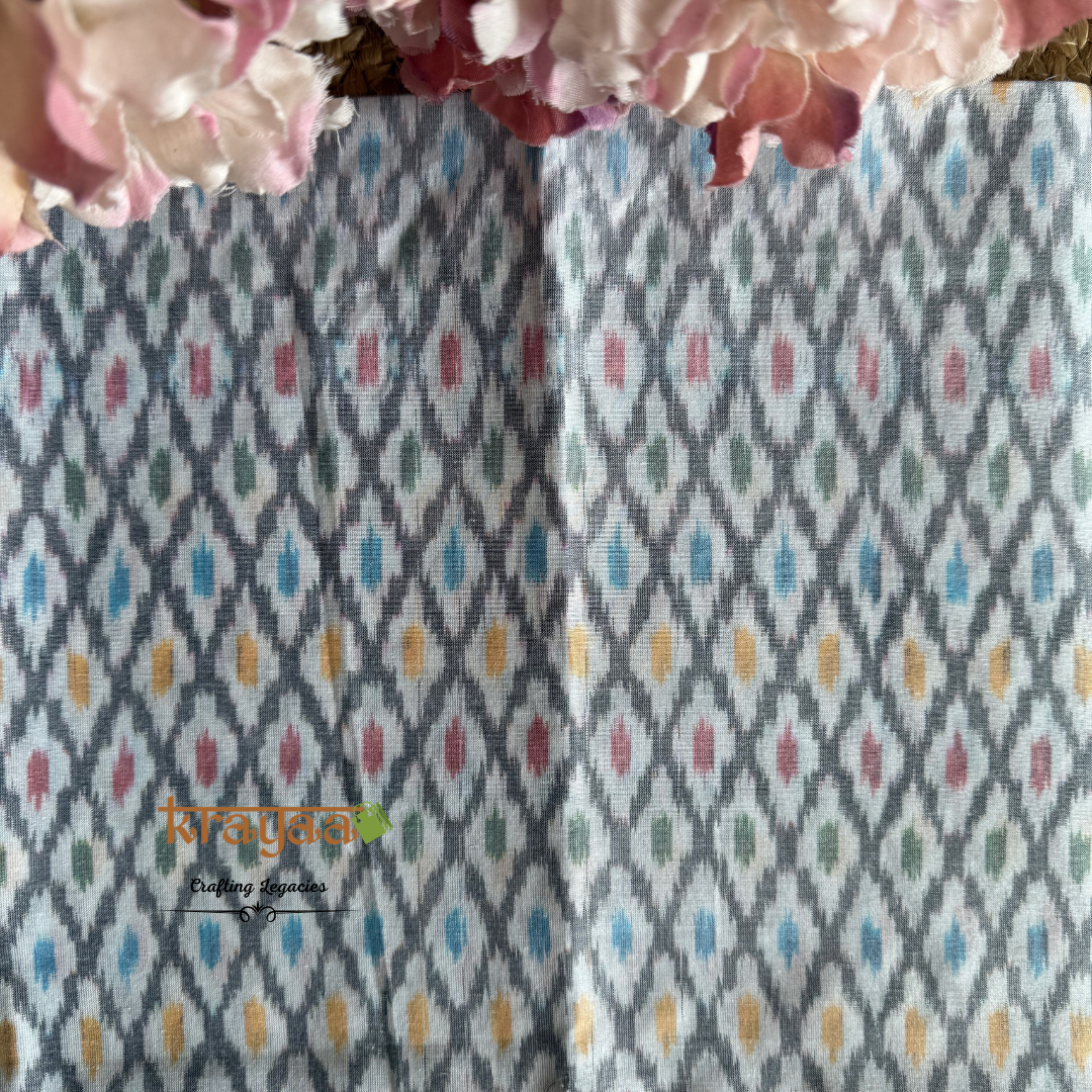 White Silk Cotton Ikkat Blouse Fabric