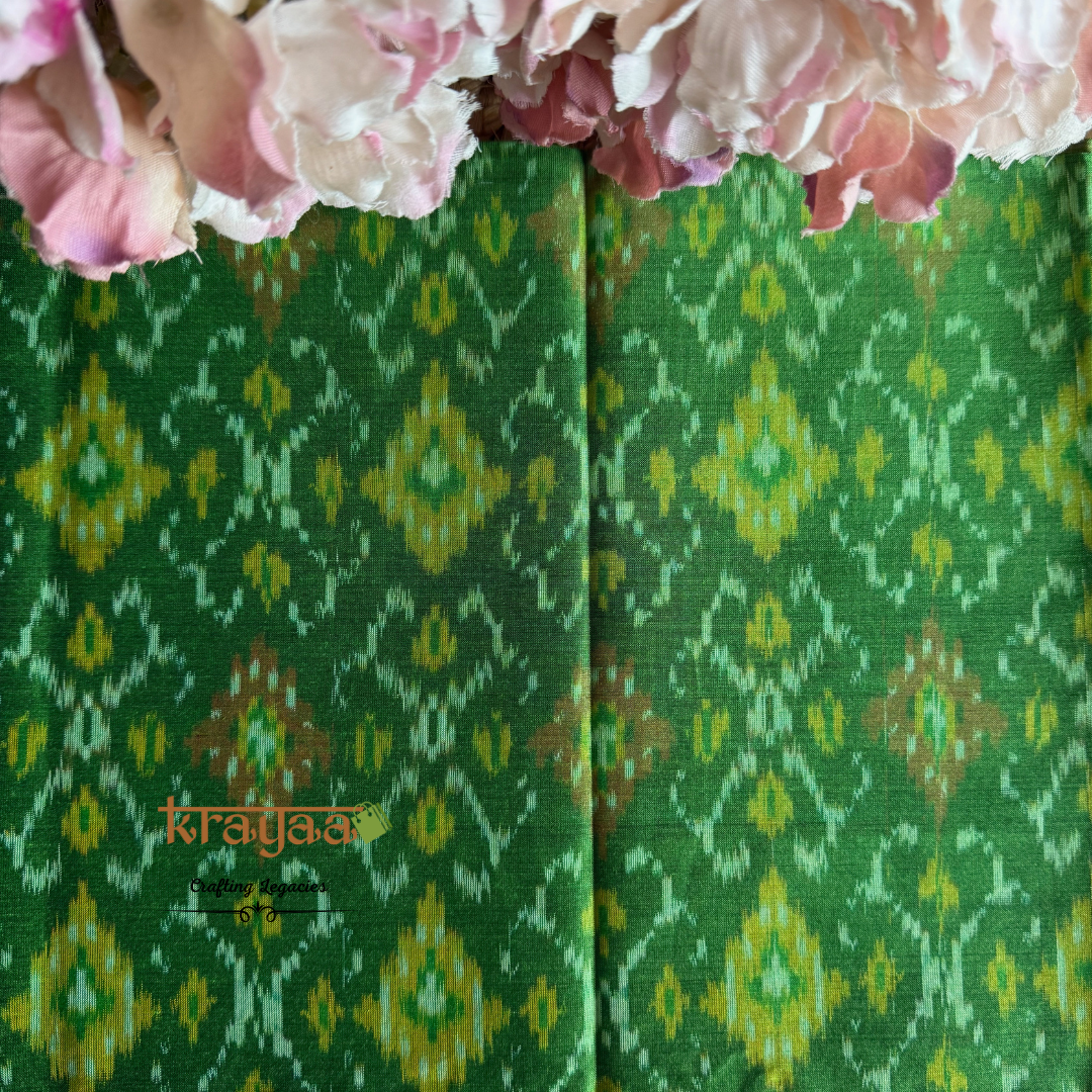 Green Silk Cotton Ikkat Blouse Fabric