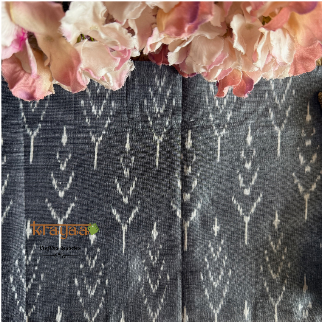 Grey Cotton Ikkat Blouse Fabric