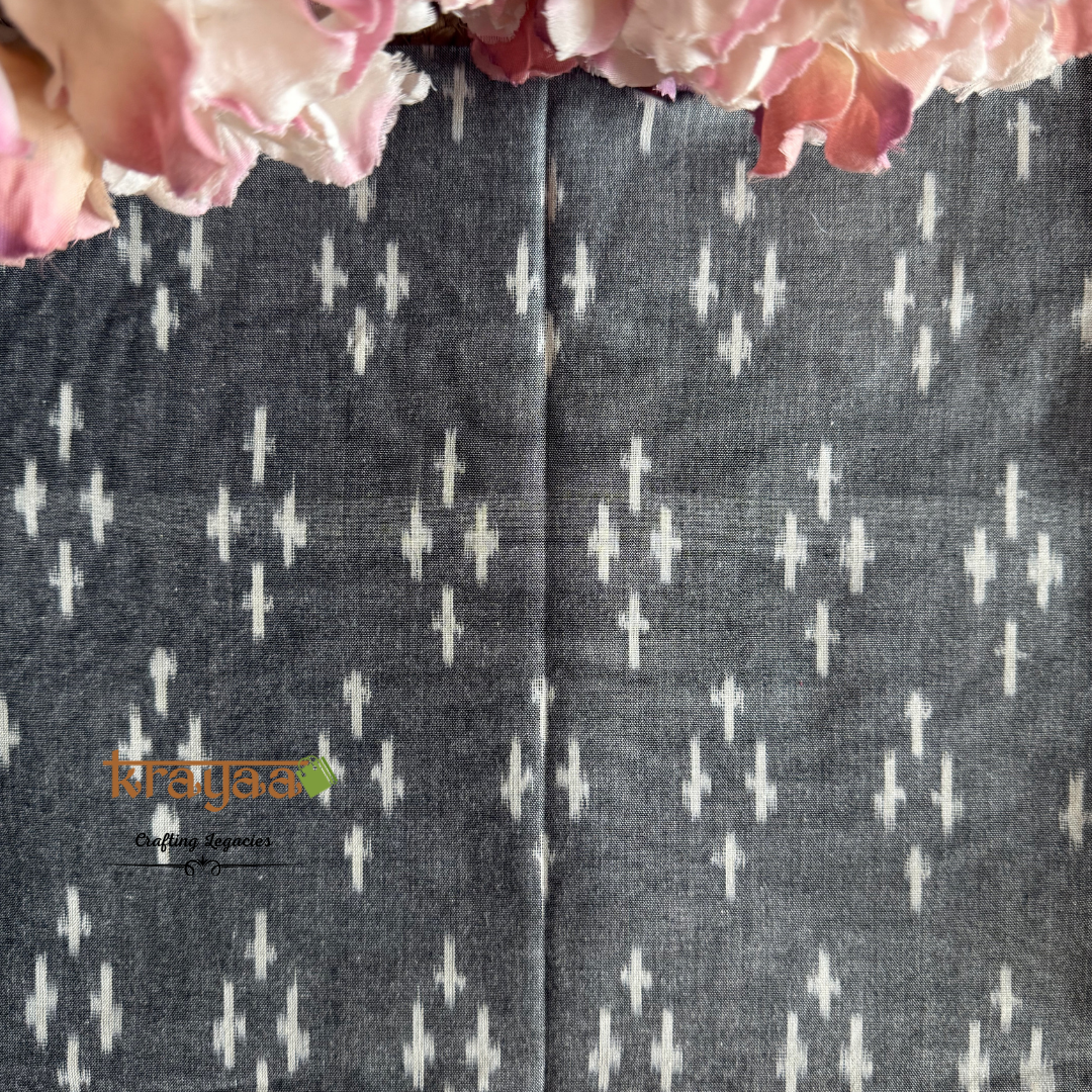 Grey Cotton Ikkat Blouse Fabric