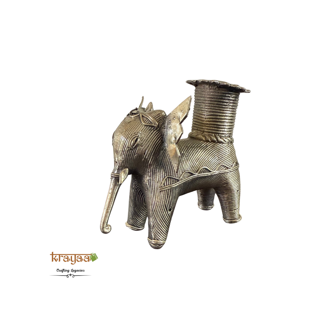 Dhokra Elephant Candle Stand