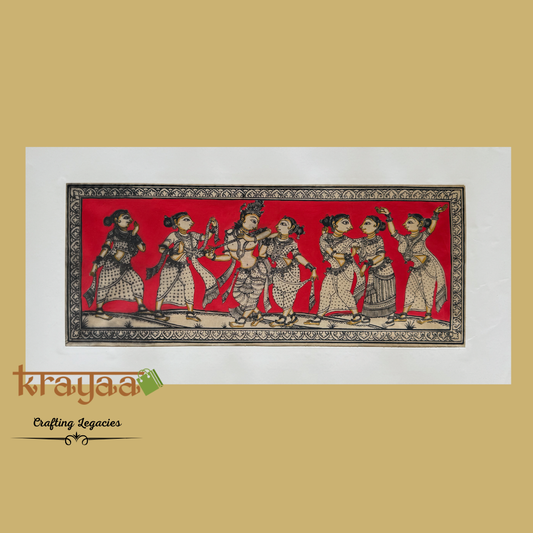 Pattachitra on Tussar Silk - Krishna Raas Leela