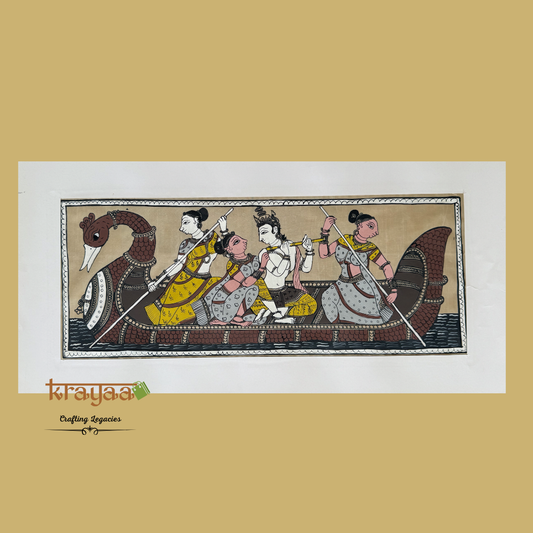 Pattachitra on Tussar Silk - Krishna Nauka Vihar