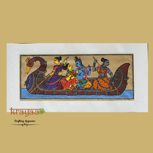 Pattachitra on Tussar Silk - Krishna Nauka Vihar