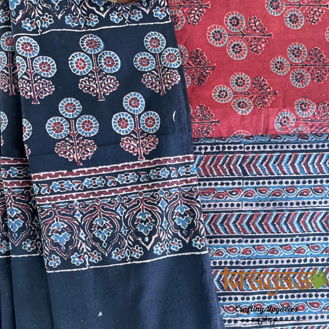 Cotton Ajrakh Printed Three Piece Suit Set – U&Me
