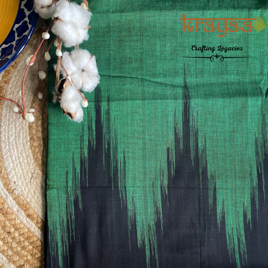 Hand woven - Kargil Kumbha - Ikkat - Saree - Dark Green