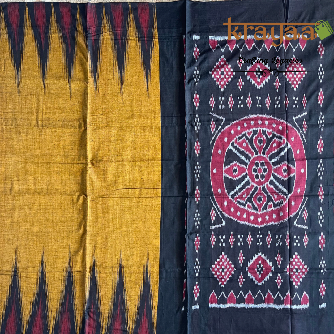 Hand woven - Kargil Kumbha - Ikkat - Saree - Mustard Yellow