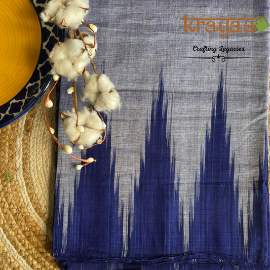 Hand woven - Kargil Kumbha - Ikkat - Saree - Greyish Blue