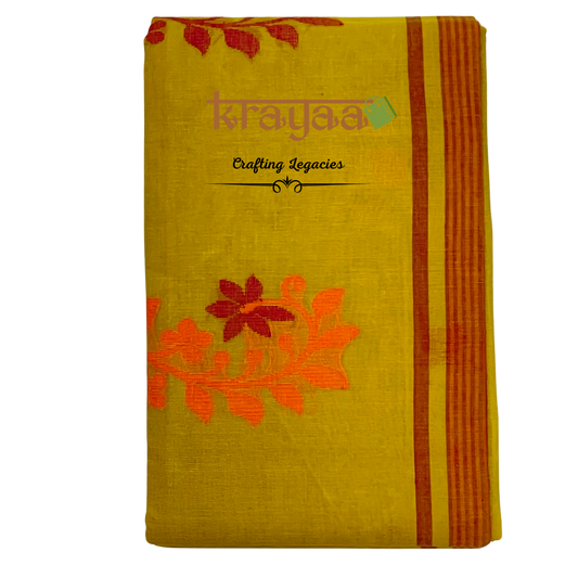 Yellow - Hand woven - Bengal Cotton Saree