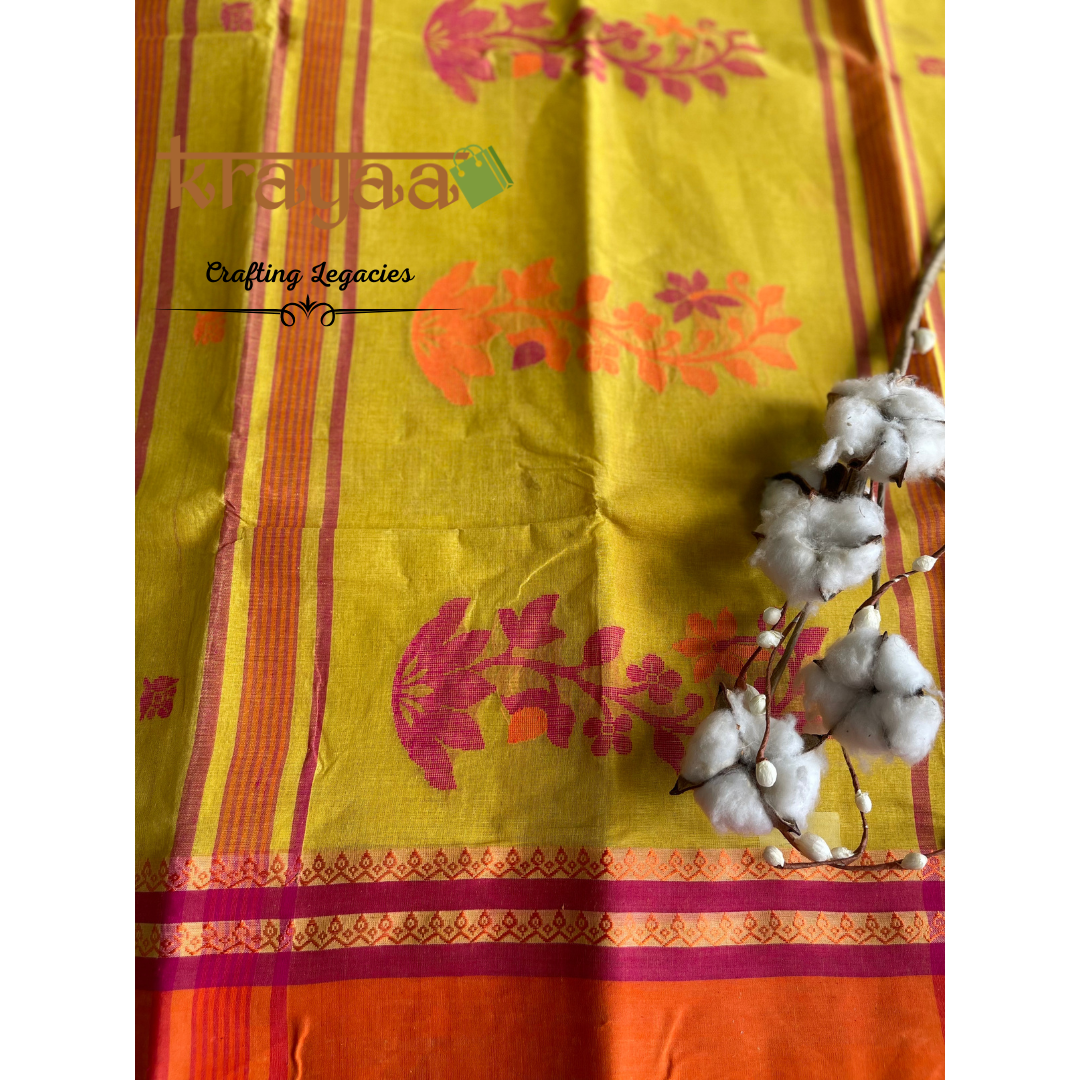 Yellow - Hand woven - Bengal Cotton Saree