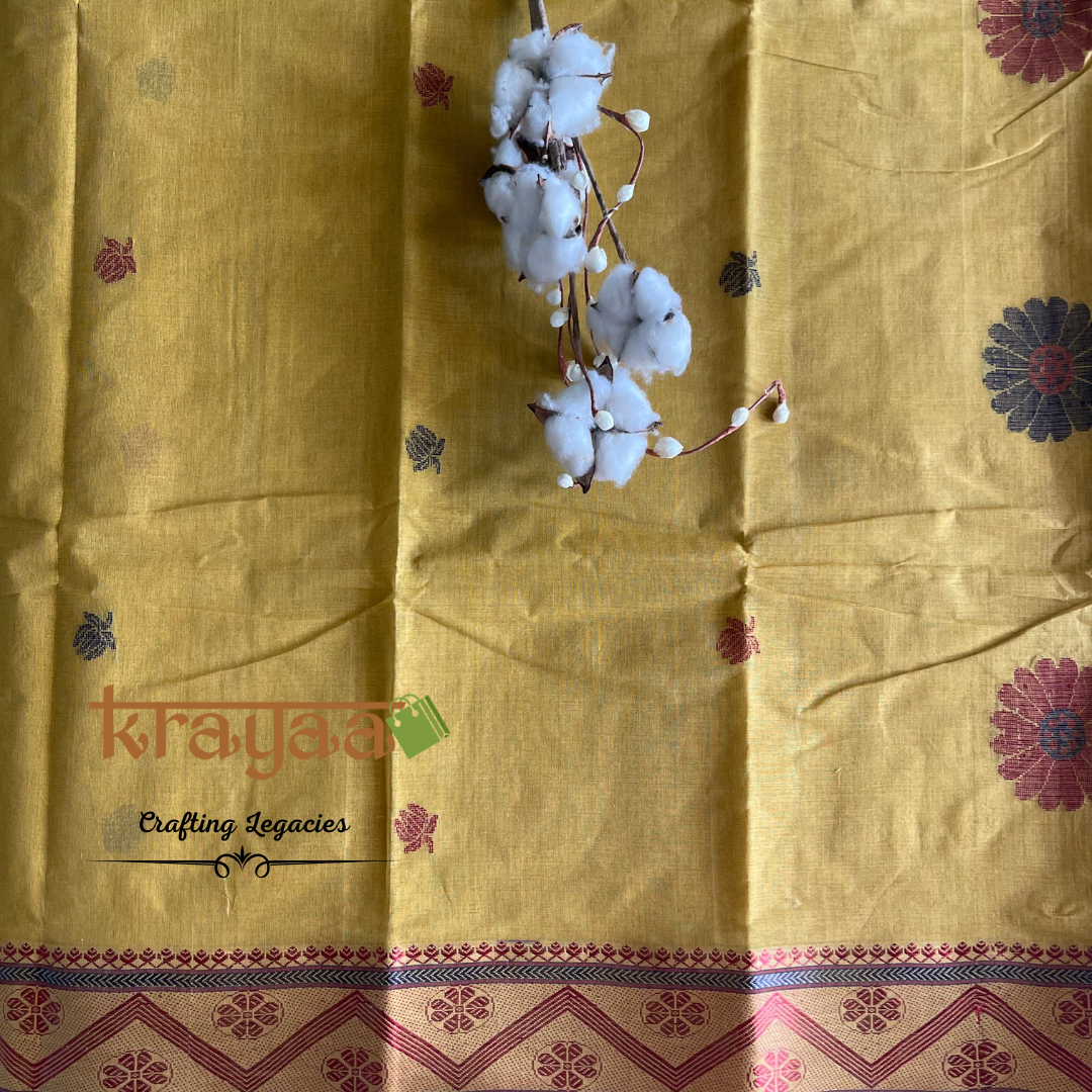 Mustard yellow - Hand woven - Bengal Cotton Saree