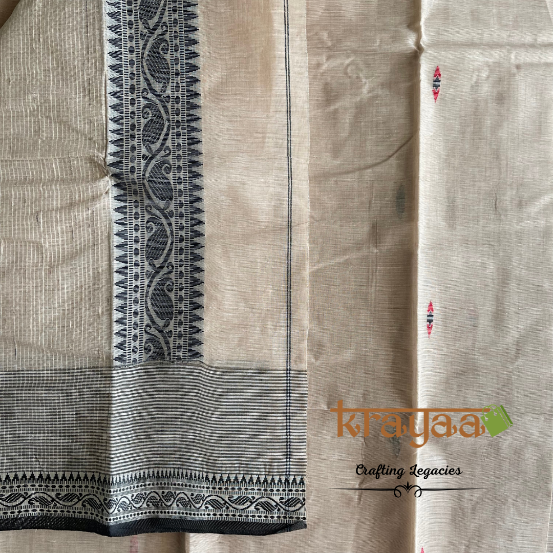 Beige with Ganga Jamuna border - Hand woven - Bengal Cotton Saree