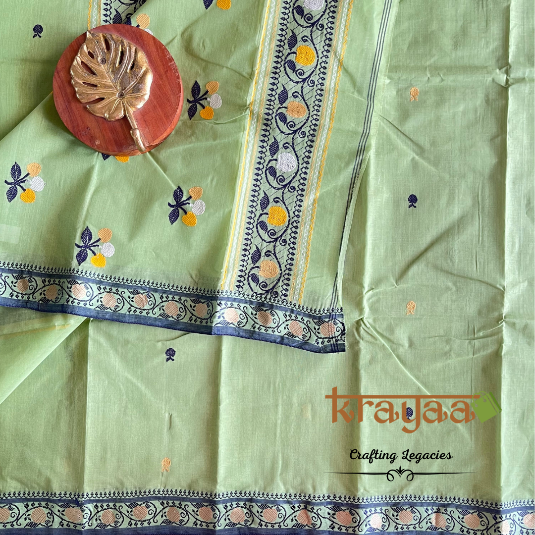 Leaf Green - Hand woven - Bengal Cotton Saree