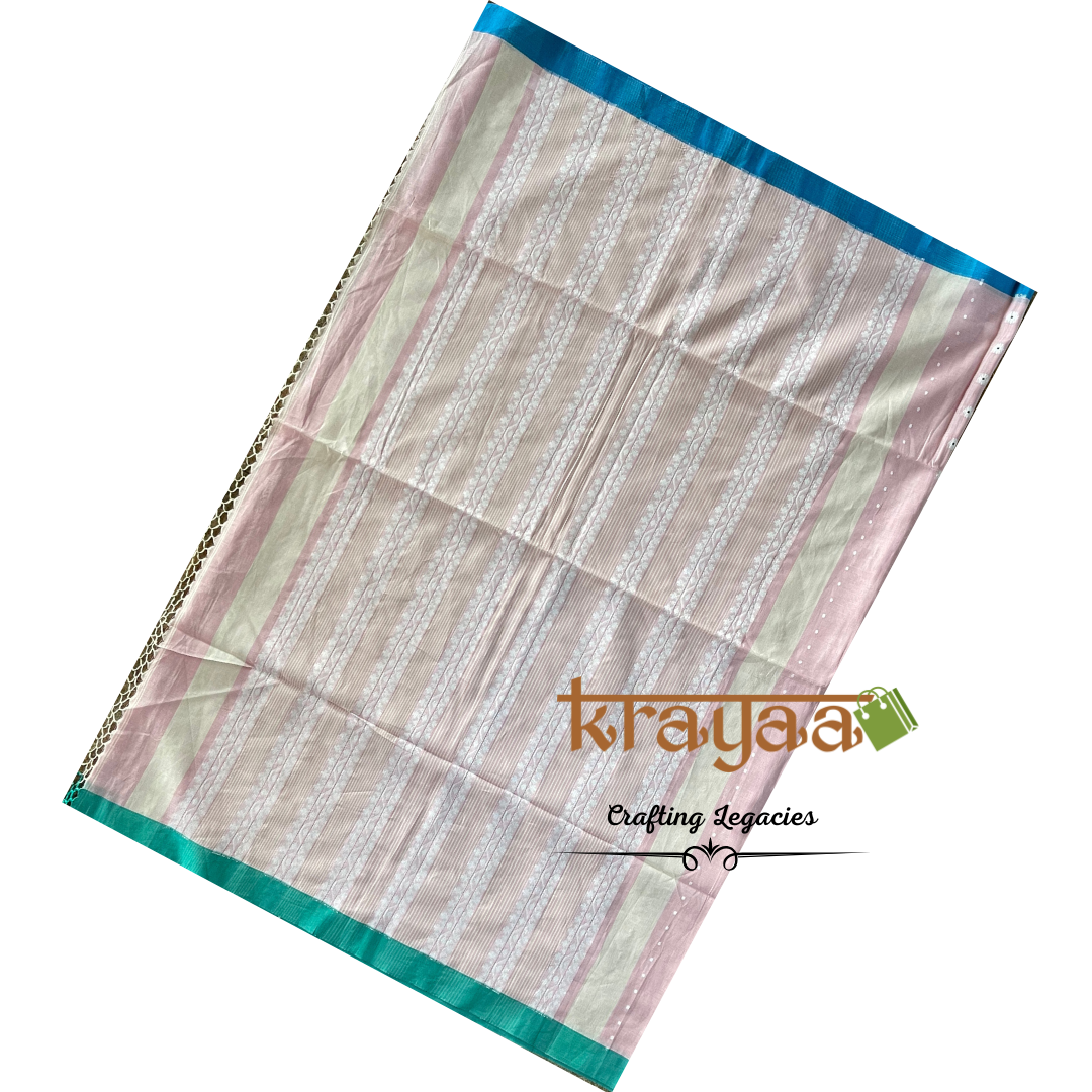 Baby pink - Jamdani butas- Ganga Jamuna border - Hand woven - Bengal Cotton Saree