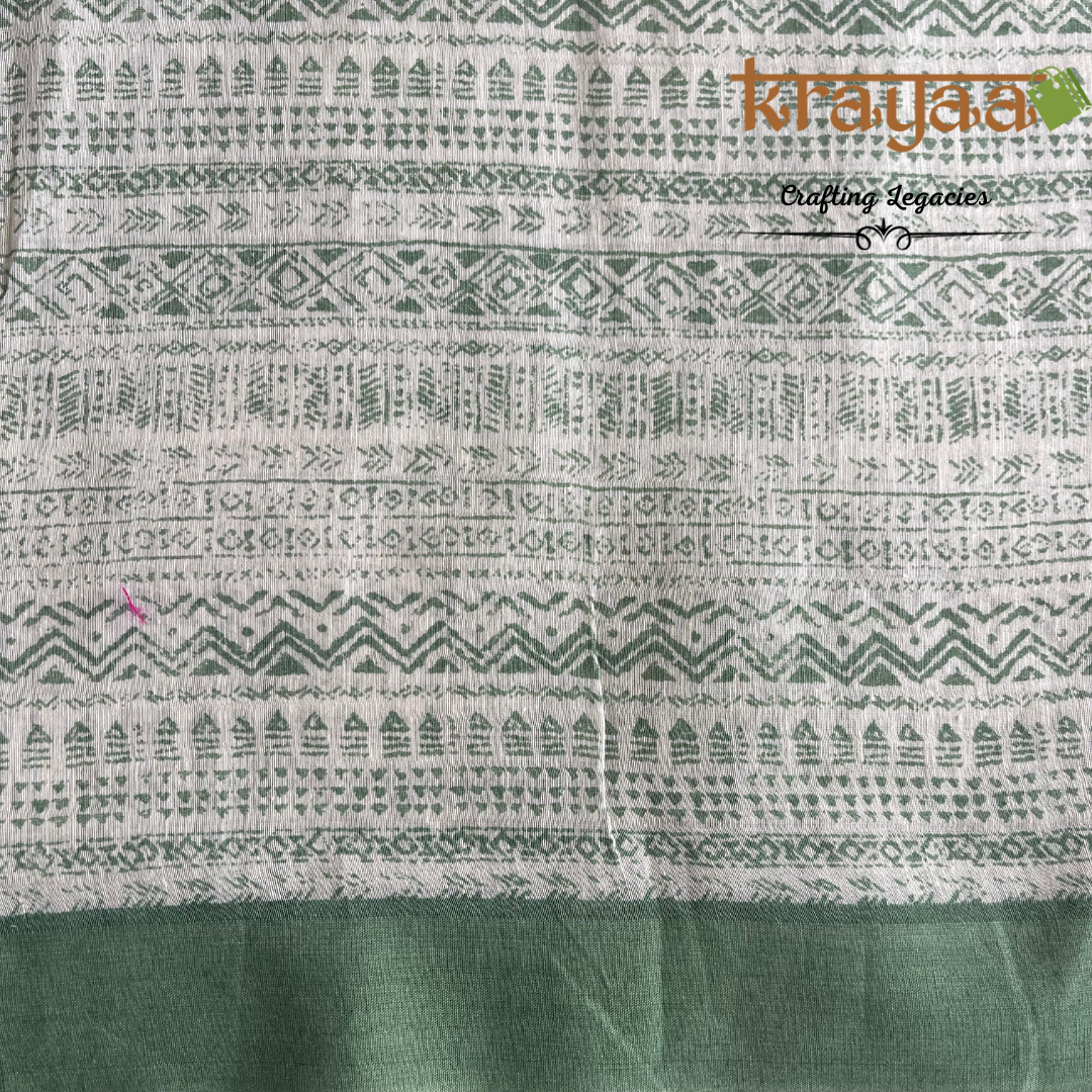 Offwhite and Green - Hand woven - Soft Mulberry Silk  Saree