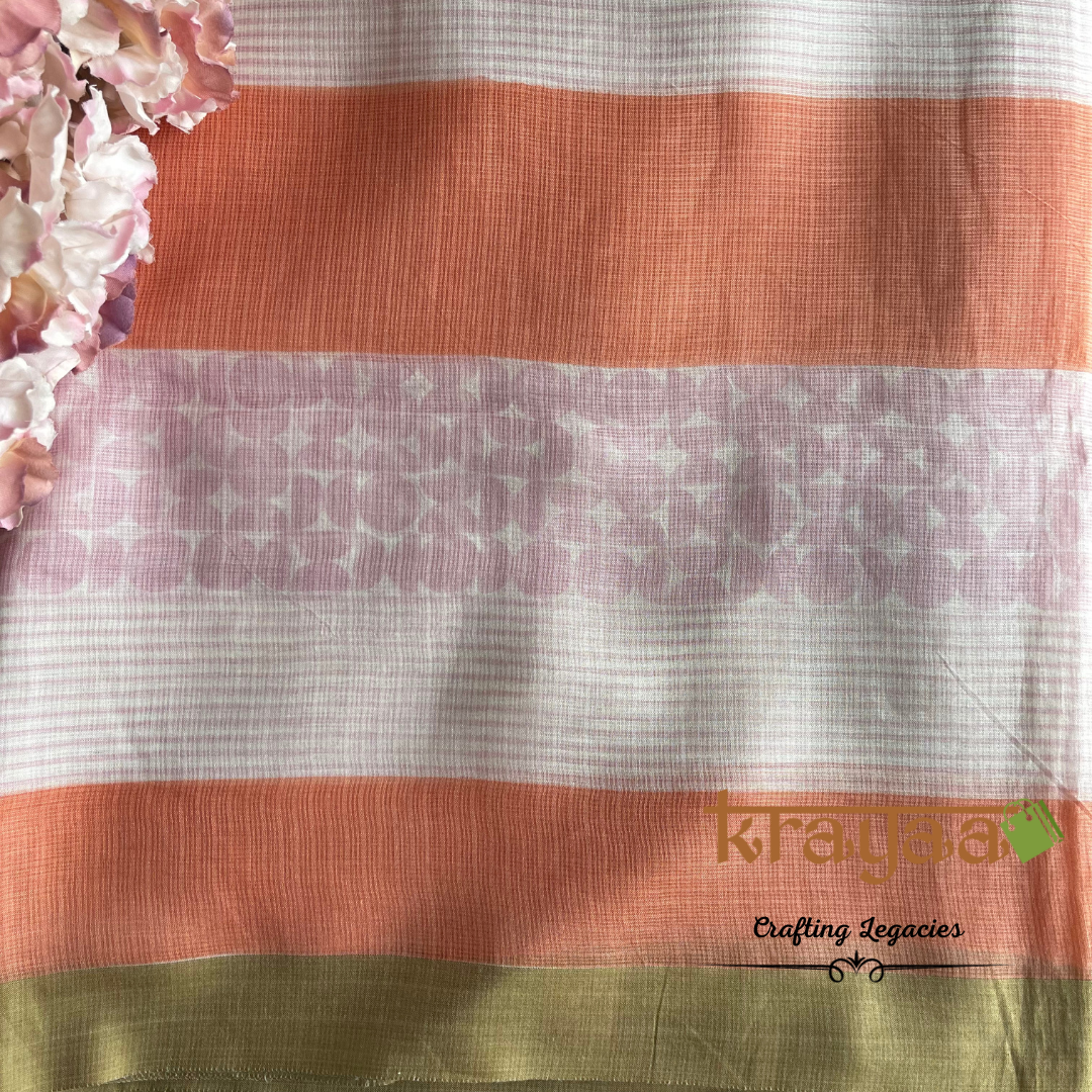 Peaches and Pinks - Hand woven - Soft Mulberry Silk  Saree