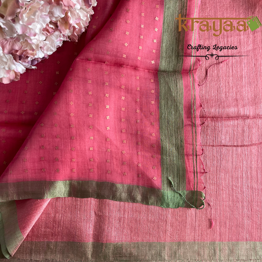 Rose Gold- Matka Silk Saree With Muslin Pallu