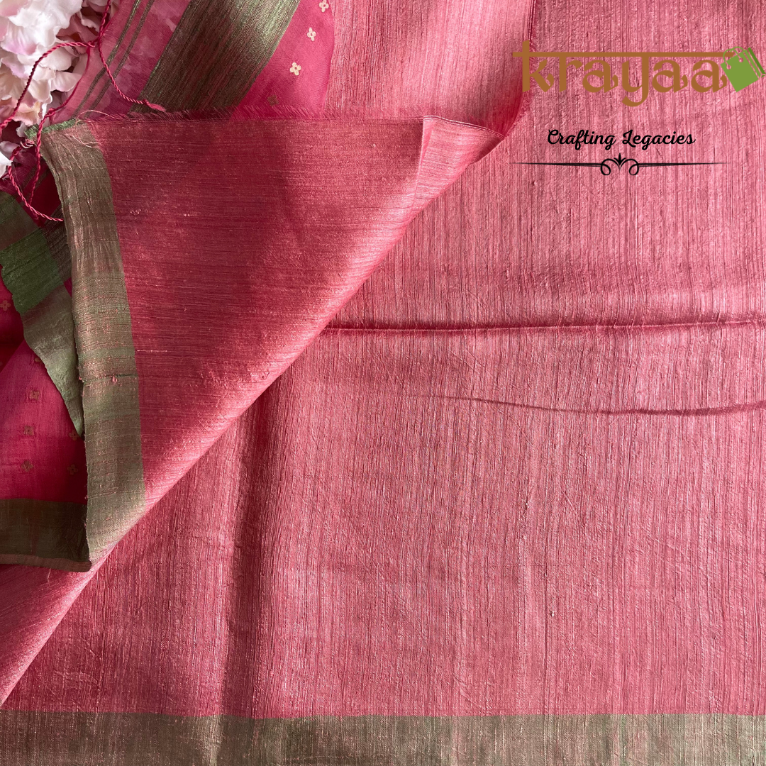 Rose Gold- Matka Silk Saree With Muslin Pallu