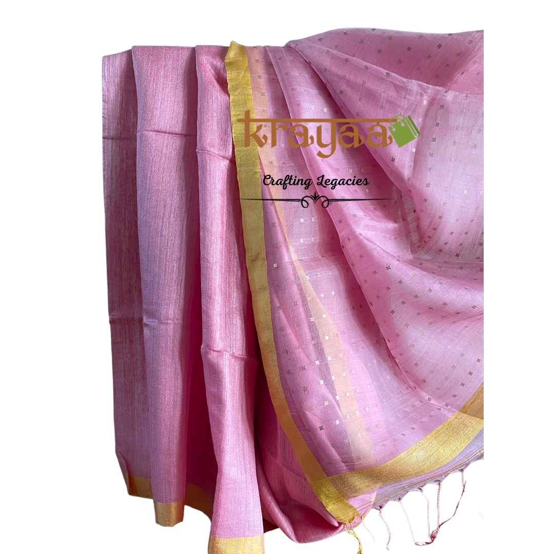 Pink - Matka Silk Saree With Muslin Pallu