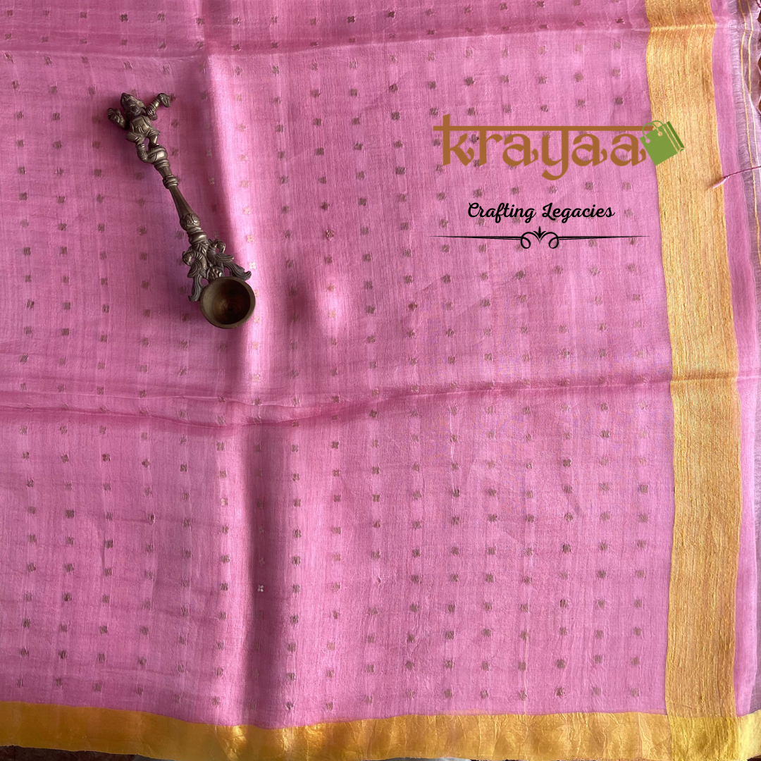 Pink - Matka Silk Saree With Muslin Pallu