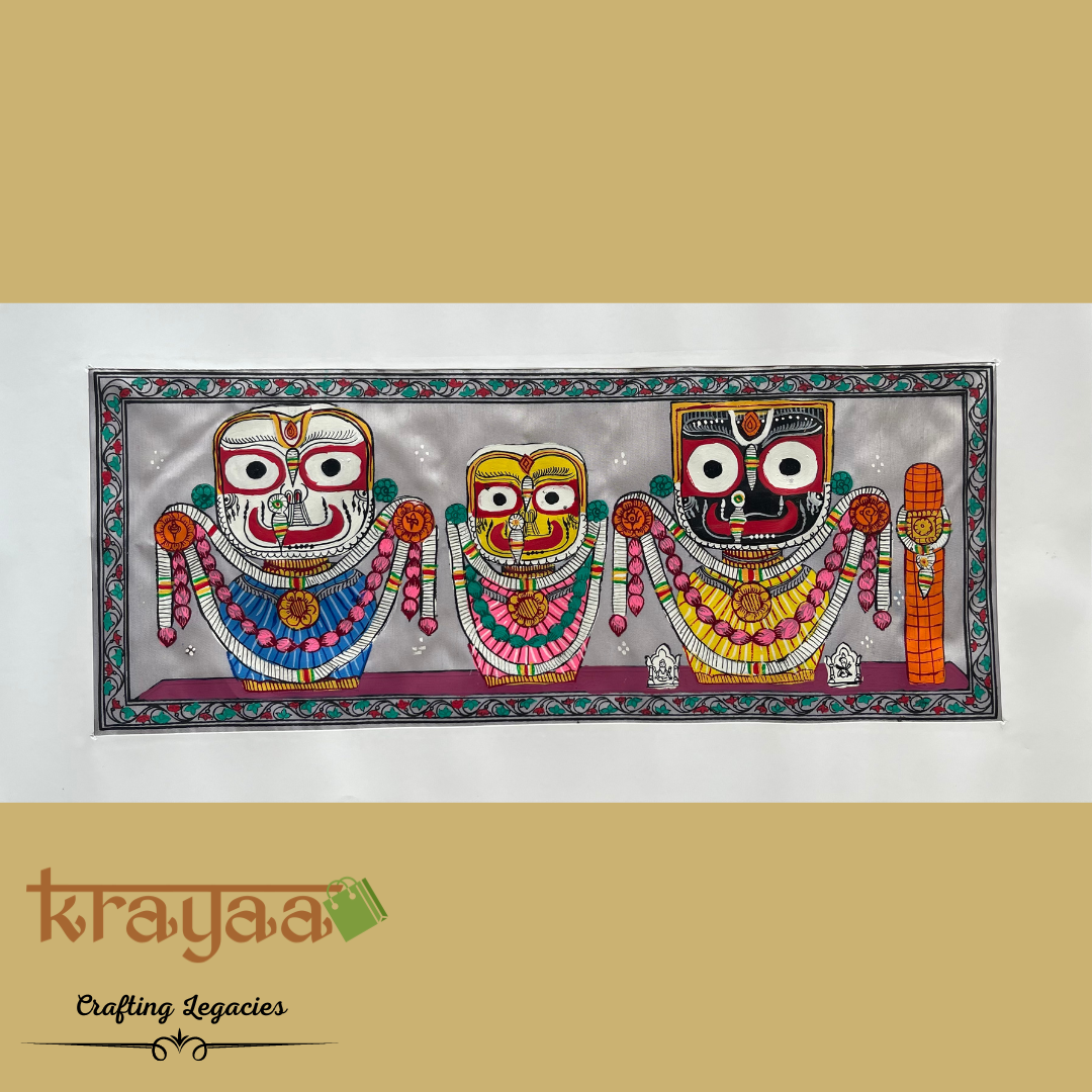 Pattachitra on Tussar Silk - Jagannath Balabhadra Subhadra